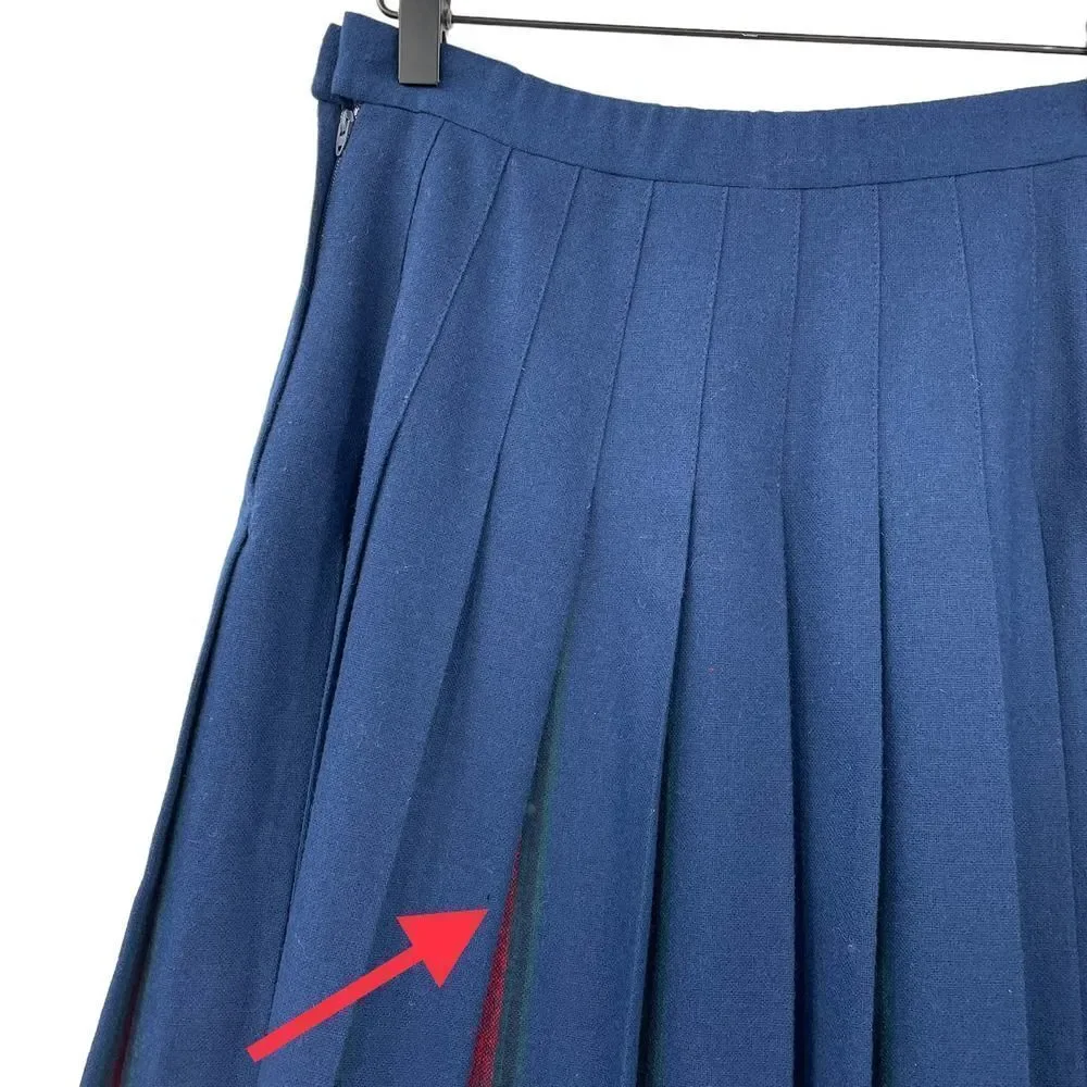 Vintage Pendleton Wool Skirt Pleated Accordion Midi Length Navy Red Plaid | 6 P